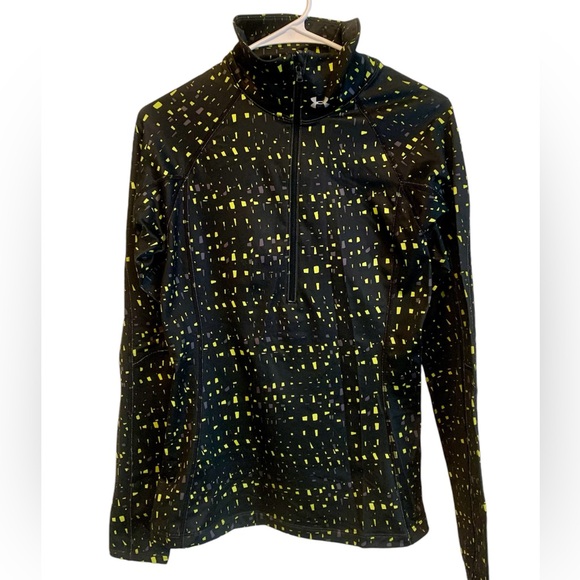 Under Armour Tops - Black with green neon yellow print zip up long sleeve athletic top base layer